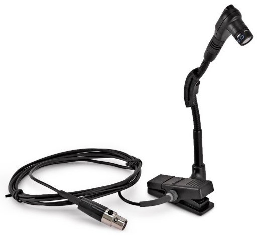 מיקרופון קונדנסר אלחוטי מקצועי לכלי נגינה Shure WB98H/C – מיקרופון שחור עם תפס וצוואר גמיש מחובר לכבל עם מחבר XLR