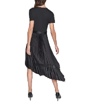 KARL LAGERFELD PARIS Women's Dress Sz XS Mixed-Media Pleated Midi Black