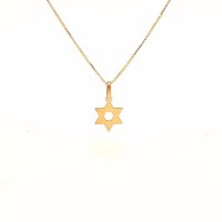 מבט מקרוב על תליון מגן דוד מזהב צהוב 14 קראט בעיצוב מינימליסטי