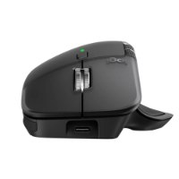עכבר אלחוטי צבע שחור Logitech MX Master 4 For Mac – העכבר האלחוטי השחור נראה מצד מציג יציאת USB-C גלגלי גלילה ונורית ירוקה
