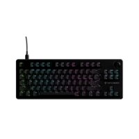מקלדת גיימינג Turtle Beach Vulcan II TKL – מקלדת שחורה בודדת עם תאורת RGB צבעונית מונחת על רקע לבן