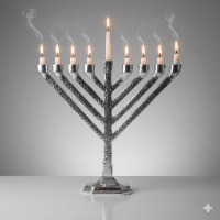 חנוכייה מרוקעת אלומיניום גימור מבריק, צבע כסף, 26 ס"מ