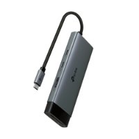 תחנת עגינה Tp-Link UH7020C USB Type-C 7-IN-1 Hub – רכזת אפורה עם כבל USB-C ויציאות HDMI ו-USB גלויות