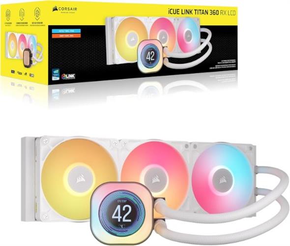 קירור נוזלי לבן Corsair iCUE TITAN 360 RX LCD White 360mm AIO