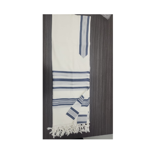 טלית צמר "מזמור לתודה"  בצבע כחול