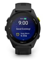 שעון דופק חכם בצבע שחור Garmin Forerunner 70 – שעון חכם שחור המציג על מסכו את השעה והודעת Good Evening
