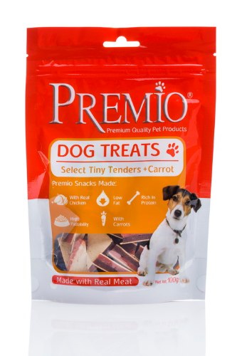 פרמיו חטיף לכלבים משולשים סלמון וגזר 100 גרם - PREMIO TREATS TINY TENDER CARROTS 100G
