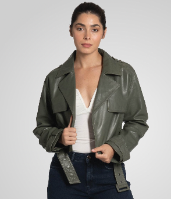 AMAPELLE - ROMIE CROPPED TRENCH BIKER מעיל עור ירוק