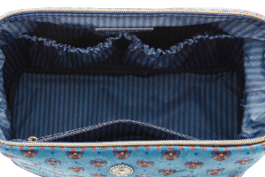 תיק איפור גדול כחול קטיפה COOPER JAIPUR FLOWER 26X12X18