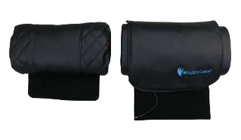 מבט עליון על כורסת עיסוי Medics Care MC-7087 Supreme בצבע שחור, מציג את מושב הכורסה והרגליות, עם כריות רולר לגב ולרגליים