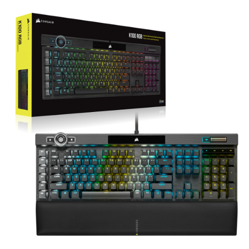מקלדת גיימינג Corsair K100 RGB עם מתגים אופטיים OPX, תאורת RGB ופריסת אנגלית