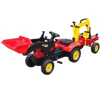 טרקטור פדלים לילדים עם כף קדמית ואחורית עולה ויורדת ועגלה מתחברת ו 2 כלי חפירה - Connect 1009