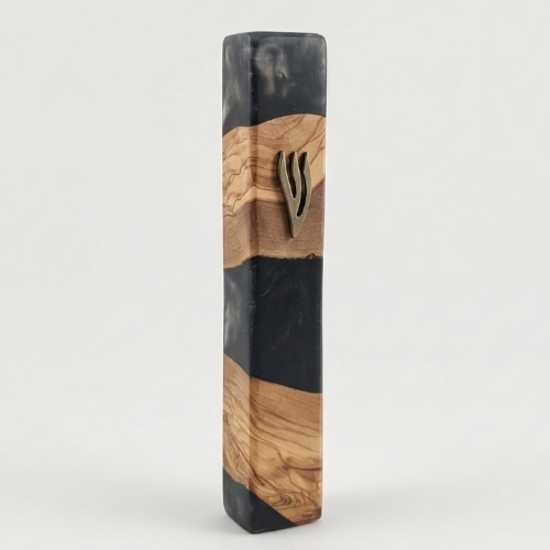 Mezuzá de Lujo para Puerta Principal: 20cm Negro y Madera