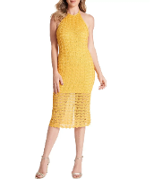 GUESS Women's Dress Sz L Alina Halter-Neck Sleeveless Midi Yellow
