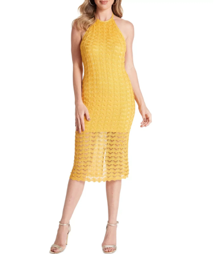 GUESS Women's Dress Sz L Alina Halter-Neck Sleeveless Midi Yellow