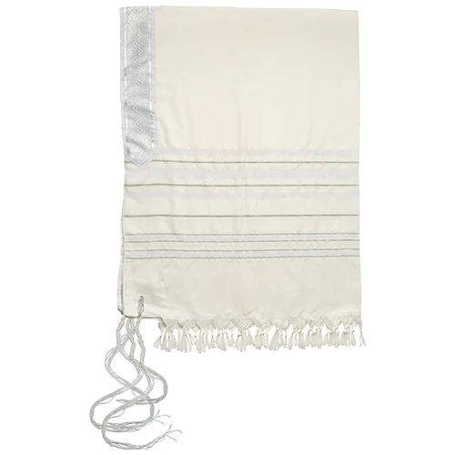 טלית -מופת- חתנים גודל 50 - 170x120 ס"מ פסים כסף