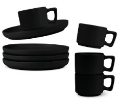 סט כוסות אספרסו וצלוחיות 8 חלקים Berlinger Haus BH10019A Stoneware – ארבע כוסות אספרסו שחורות מט וארבע צלוחיות תואמות
