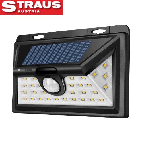 פנס תאורה LED 34 LED חוץ - גלאי תנועה-סולארי Straus