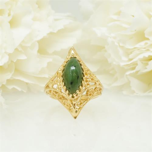 טבעת עם אבן ירוקה אגת מרקיזה וינטאג'