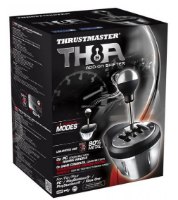 מעביר הילוכים Thrustmaster TH8A – קופסת אריזה שחורה בודדת עם תמונה גדולה של המוצר בצבעי כסף