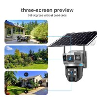 מצלמת אבטחה סולארית (חיבור 4G – סיבוב 360°, 3 עדשות, איכות 4K)
