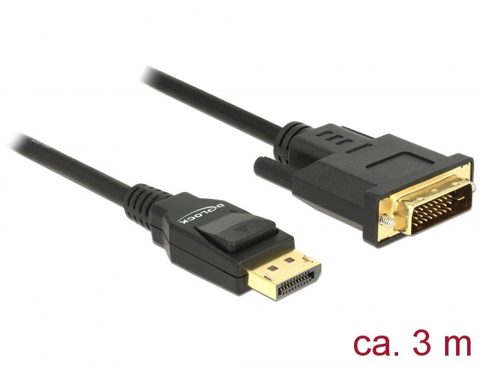 כבל מסך פסיבי Delock Passive DisplayPort 1.2 to DVI 24+1 Cable 4K 30 Hz 3 m