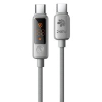 כבל טעינה עם מסך מגע Miracase MTCD240W – שני מחברי כבל טעינה אפורים אחד מציג נתונים דיגיטליים על מסך