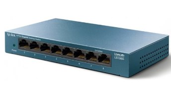 מתג שולחני TP-Link 8 Port 10/100/1000Mbps LS108G – מתג בצבע כחול-ירקרק עם 8 כניסות.