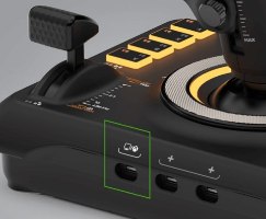 בקר טיסה Turtle Beach VelocityOne Flightstick PC/Xbox – פריט בודד מראה מנוף מצערת ושקעי USB עם אייקונים בחזית הבקר
