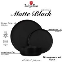 סט כלי אוכל 18 חלקים Berlinger Haus Stoneware BH10009A – כלי אוכל שחורים מט ומידע מוצגים על רקע לבן