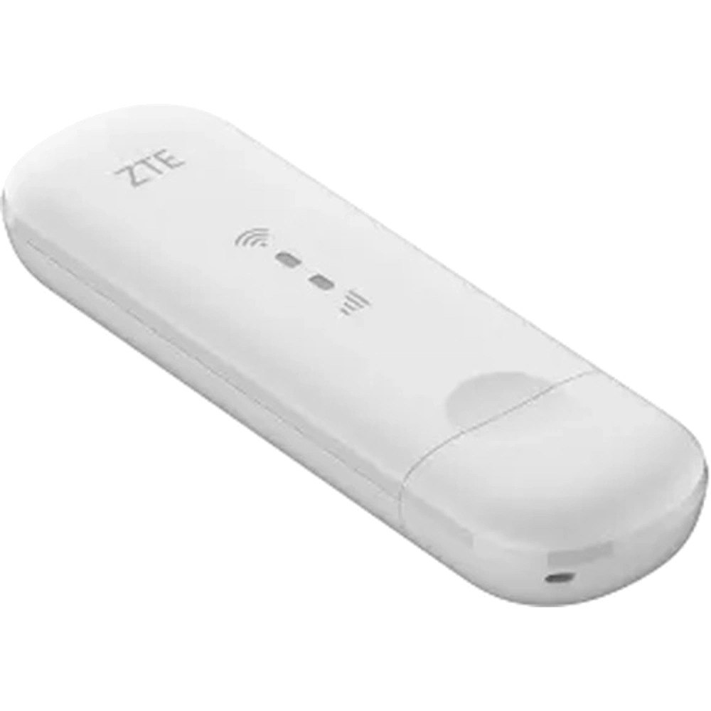 מודם סלולרי Zte MF79N USB 4G – פריט בודד לבן עם לוגו ZTE וסמלי חיווי Wi-Fi מוצג בזווית