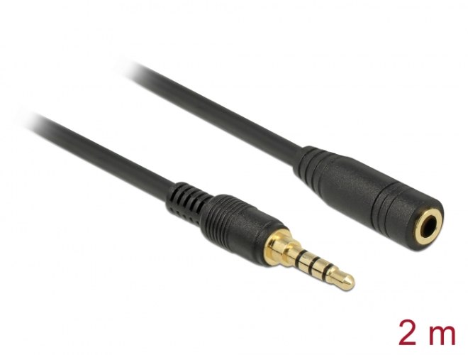 כבל מאריך אודיו Delock Stereo Jack Extension Cable 3.5 mm 4 Pin male to female 2 m