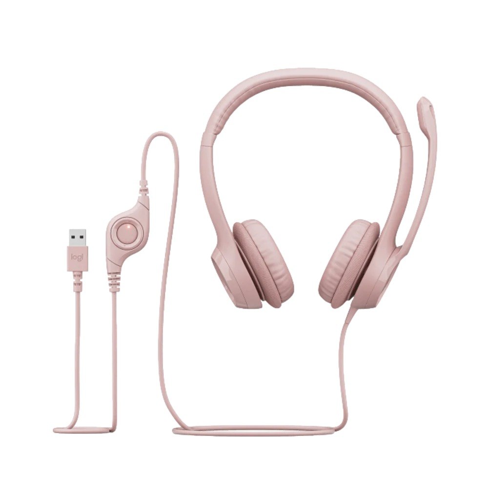 אוזניות עם מיקרופון צבע ורוד Logitech H390 USB – אוזניית USB ורודה עם מיקרופון ושלט מובנה על הכבל
