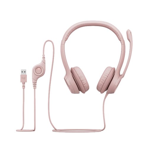 אוזניות למחשב בצבע ורוד Logitech H390 עם מיקרופון וחיבור USB