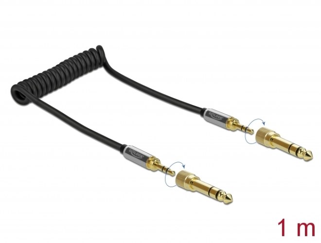 כבל אודיו מסולסל Delock Coiled Stereo Jack Cable 3.5 mm 3 pin with screw adapter 6.35 mm 1 m