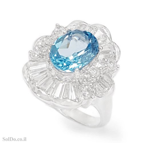 טבעת מכסף משובצת אבן טופז כחולה  ואבני זרקון RG6336 | תכשיטי כסף 925 | טבעות כסף