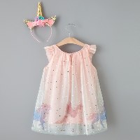 שמלת חד קרן קיצית לילדות עם קשת תואמת