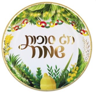 צלחת נייר גדולה סוכות שמח - 10 יח'