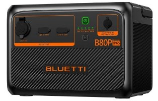 סוללת הרחבה Bluetti B80P 806Wh – יחידה שחורה עם פאנל קדמי כתום חיבורי USB-C כפתור הפעלה