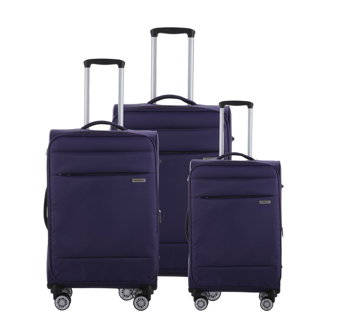 סט 3 מזוודות SWISS ALPINE בד קלות וסופר איכותיות - צבע סגול כהה