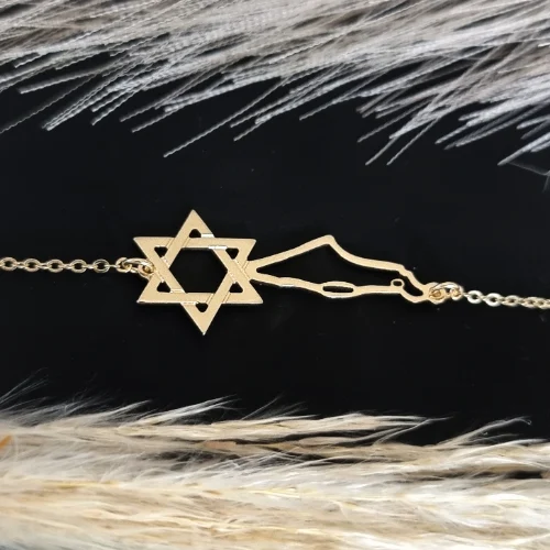 צמיד מפת ארץ ישראל חלול + מגן דוד מחובר