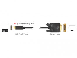 כבל מסך Delock Cable USB Type-C Male To DVI 24+1 male 4K 30 Hz 3 m