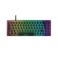 מקלדת גיימינג מכנית Razer Huntsman V3 HE Magnetic Mini 65% 8KHZ – מקלדת שחורה מוארת בתאורת RGB צבעונית נראית מלמעלה על רקע