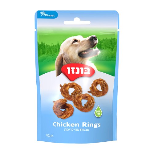 חטיף לכלבים בונזו טבעות עוף דל שומן 80 גרם