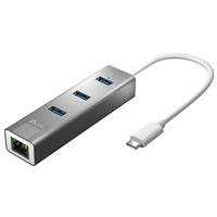 רכזת j5create USB-C עם 3 חיבורי USB-A ו-Gigabit Ethernet