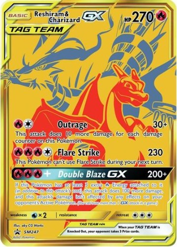 קלף פוקימון זהב סינגל ג'מבו Reshiram & Charizard GX - SM247 - Promo Jumbo OVERSIZE