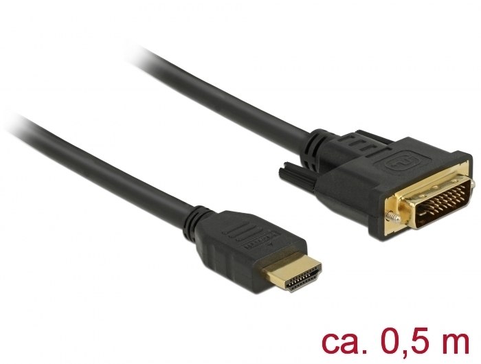 כבל מסך Delock Cable HDMI Male To DVI 24+1 Male 0.5 m