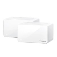 ראוטר (2 יחידות) Mercusys AX6000 Whole Home Mesh WiFi 6 System Halo H90X – שתי יחידות ראוטר לבנות מלבניות מוצגות על רקע לבן