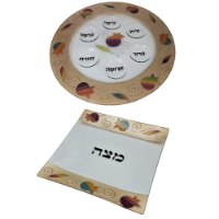 סט צלחת פסח וצלחת מצה תואם דגם רימונים