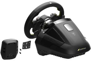 הגה מירוצים עם דוושות Turtle Beach VelocityONE Race Xbox/PC – יחידת הגה שחורה מחוברת לבסיס עם בקרה נפרדת וחלקי הרכבה